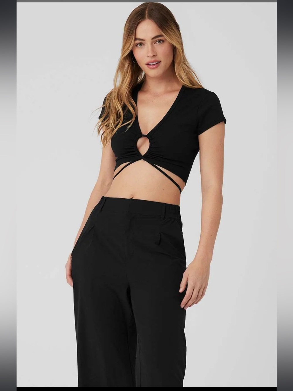 ALO YOGA Airbrush Criss Cross Short Sleeve Top